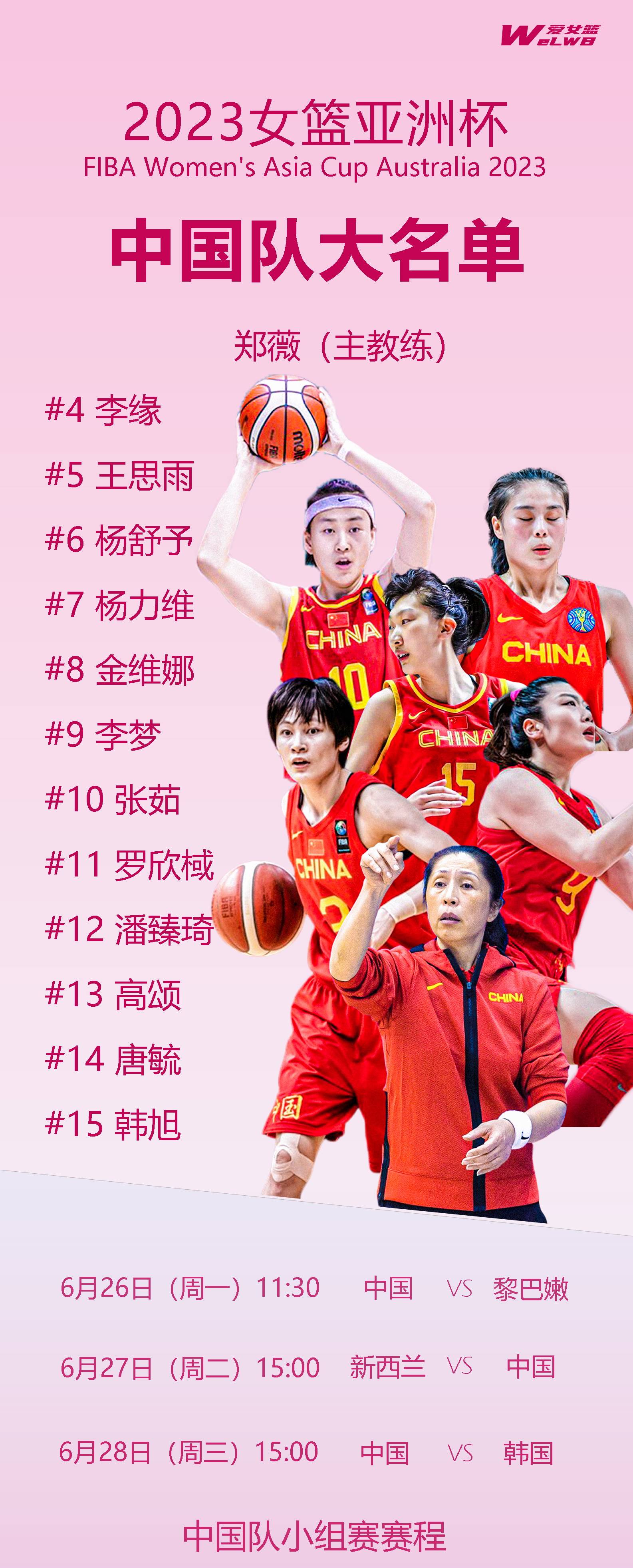 亚洲杯u20赛程直播_中国女篮亚洲杯赛程+12人名单出炉亚洲杯u20赛程直播,韩旭+李梦领衔,CCTV5直播